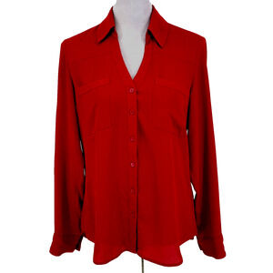 Express Top Womens Small Burgundy The Portofino Shirt Chiffon Blouse Roll Tab Sl